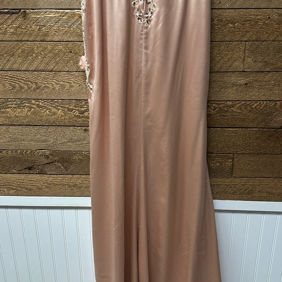 EMBROIDERED OFF SHOULDER CORSET SLIT GOWN BY ADORA 3132 in Champagne - Picture 7 of 8